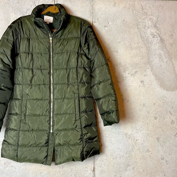 Loft army green mid length puffer coat - Picture 1 of 7